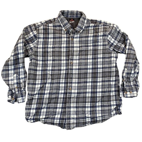 Ridgecut Mens XL Plaid Button-Up Shirt Blue/White 100% Cotton Long Sleeve - Picture 1 of 10